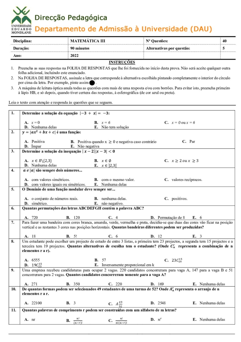 Matemática 3 UEM 2022 (Enunciado e Resolução)