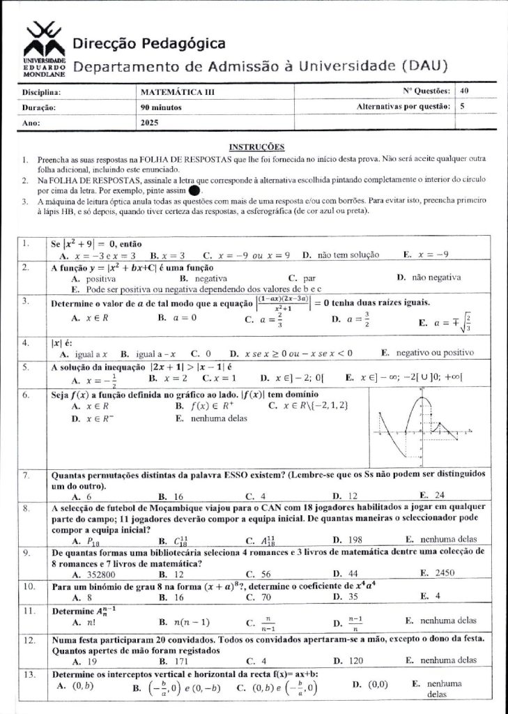 Capa de Matemática 3 UEM 2025 (Enunciado)