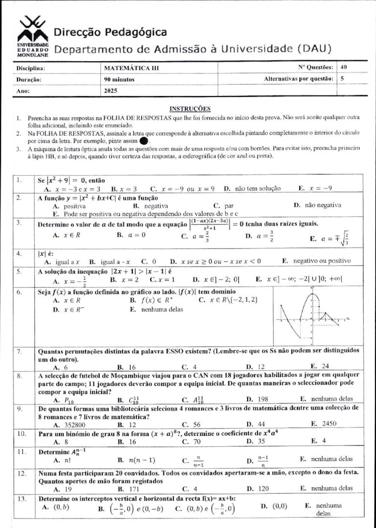 Matemática 3 UEM 2025 (Enunciado)