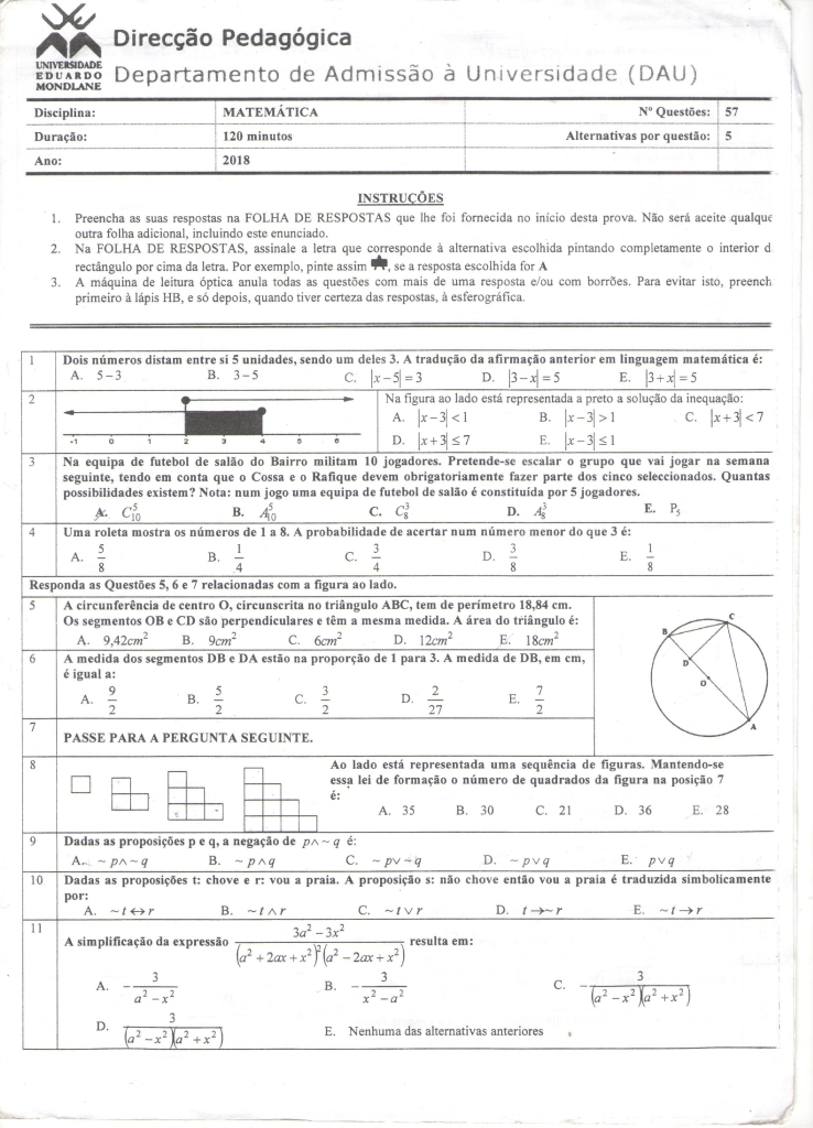 Capa de Matemática UEM 2018 (Enunciado e Resolução)