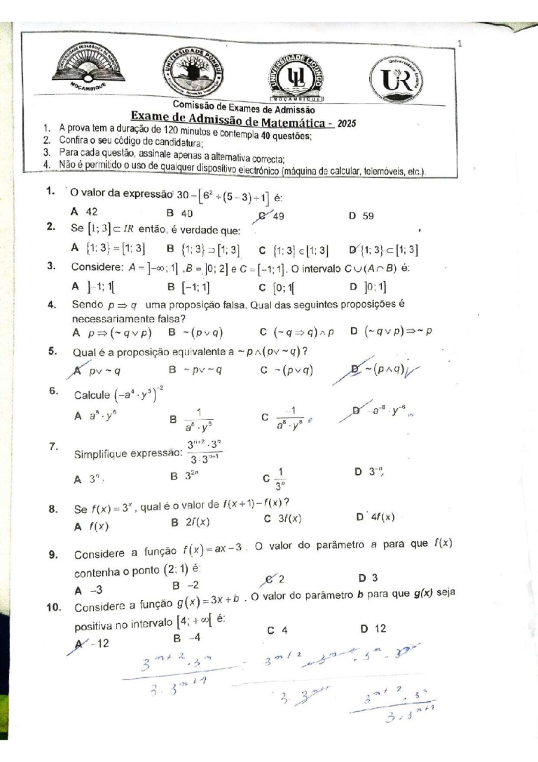 Matemática UP 2025 (Enunciado)