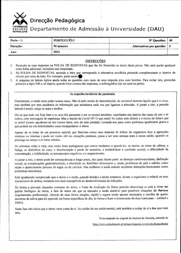 Português 1 UEM 2023 (Enunciado)