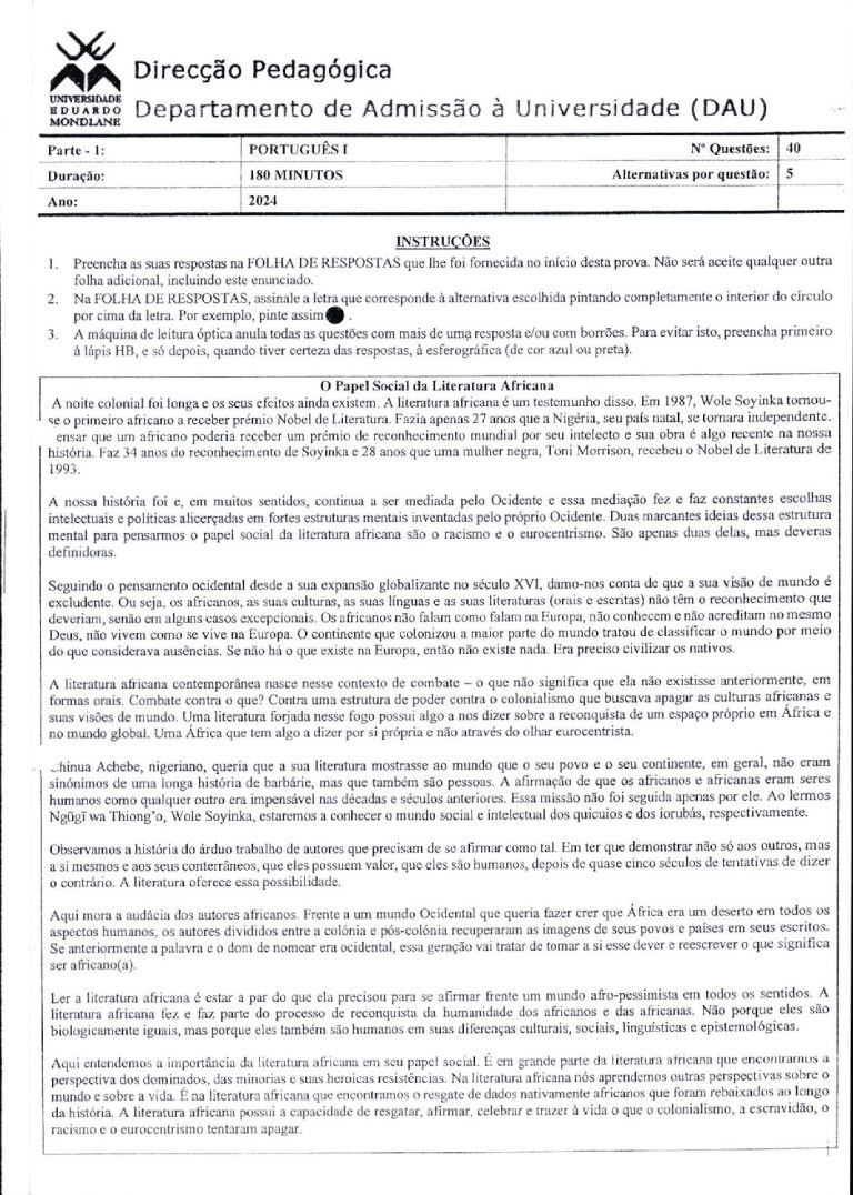 Português 1 UEM 2024 (Enunciado)