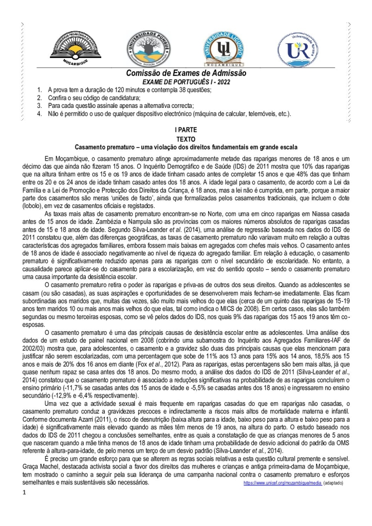 Capa de Português 1 UP 2022 (Enunciado)