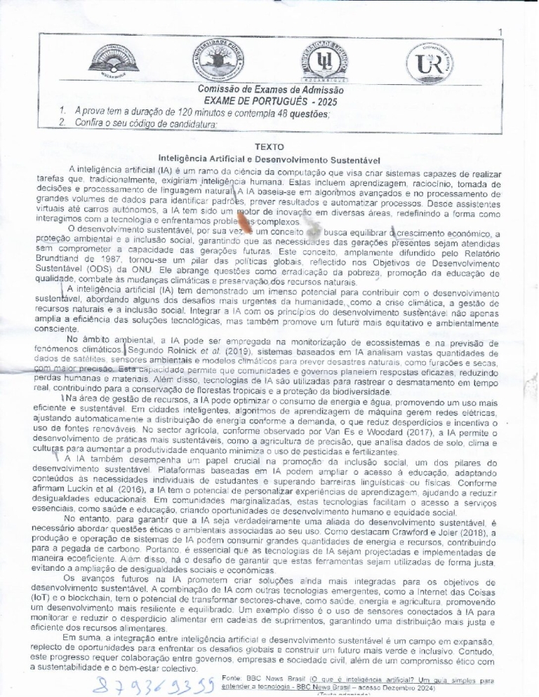 Português 1 UP 2025 (Enunciado)