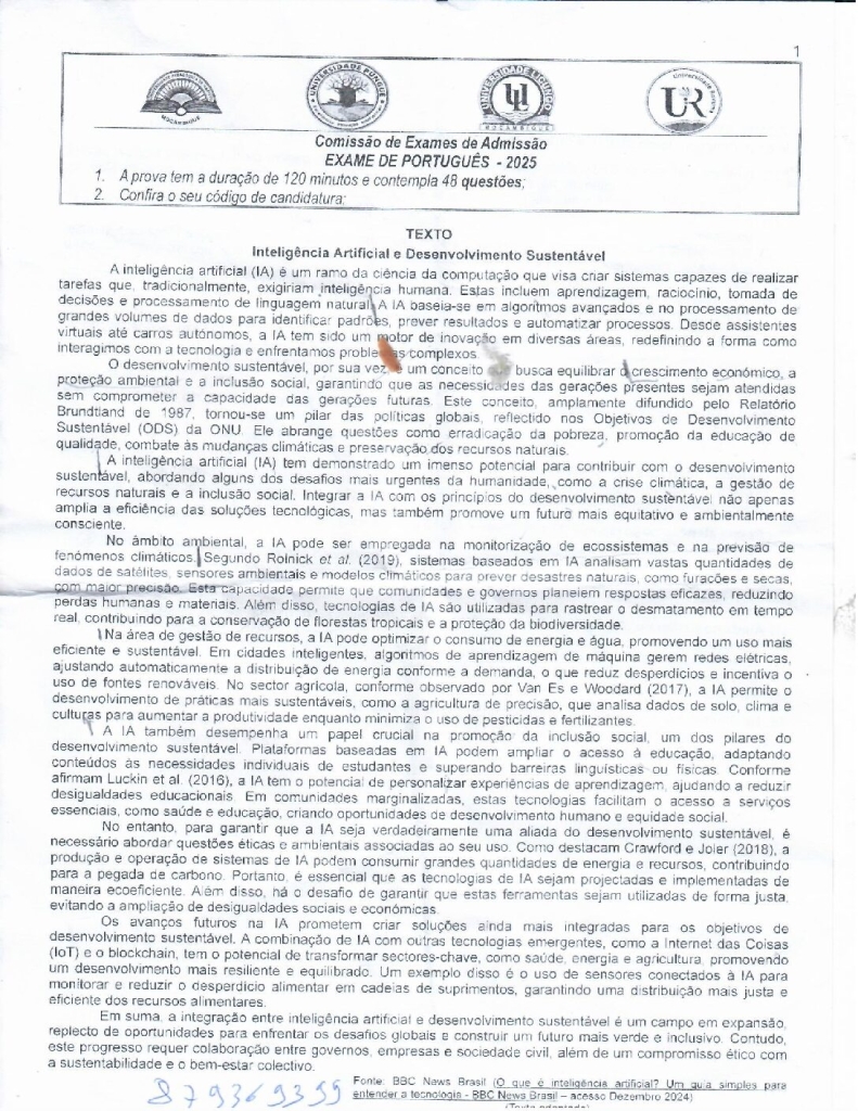Capa de Português 1 UP 2025 (Enunciado)