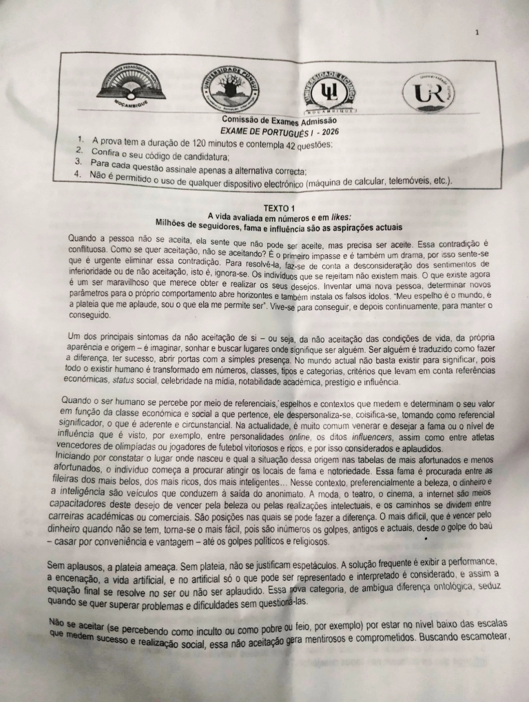 Português 1 UP 2026 (Enunciado)