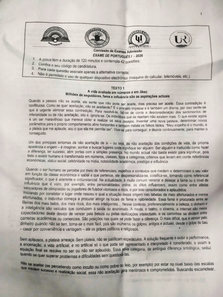Capa de Português 1 UP 2026 (Enunciado)