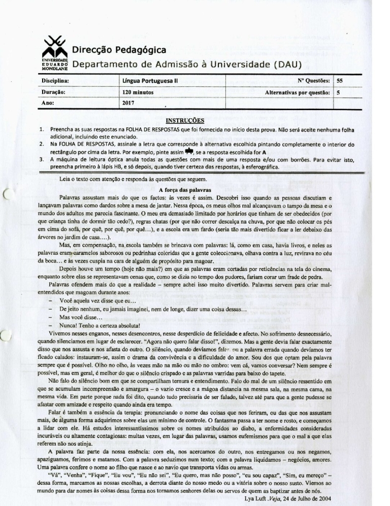 Português 2 UEM 2017 (Enunciado)