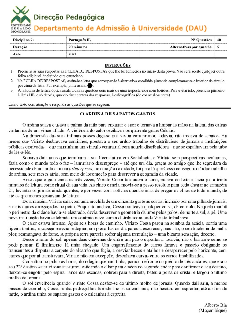 Português 2 UEM 2021 (Enunciado)