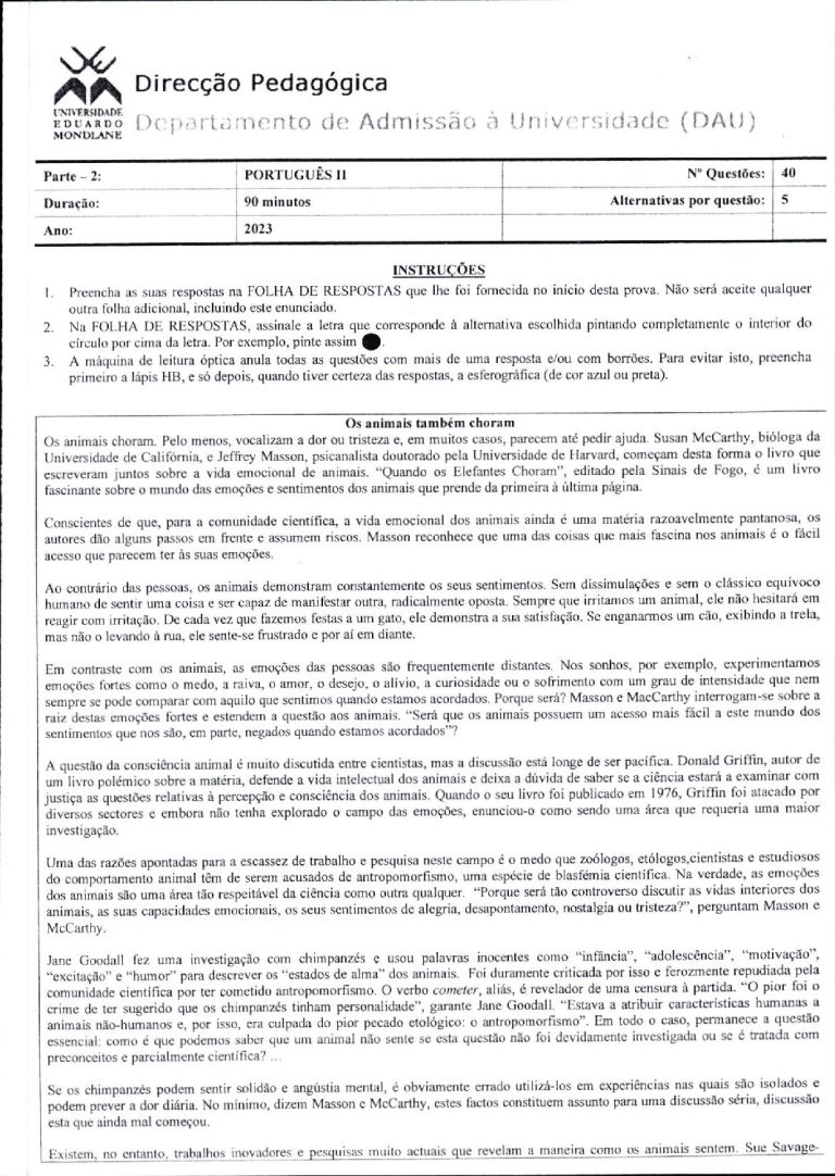 Português 2 UEM 2023 (Enunciado)