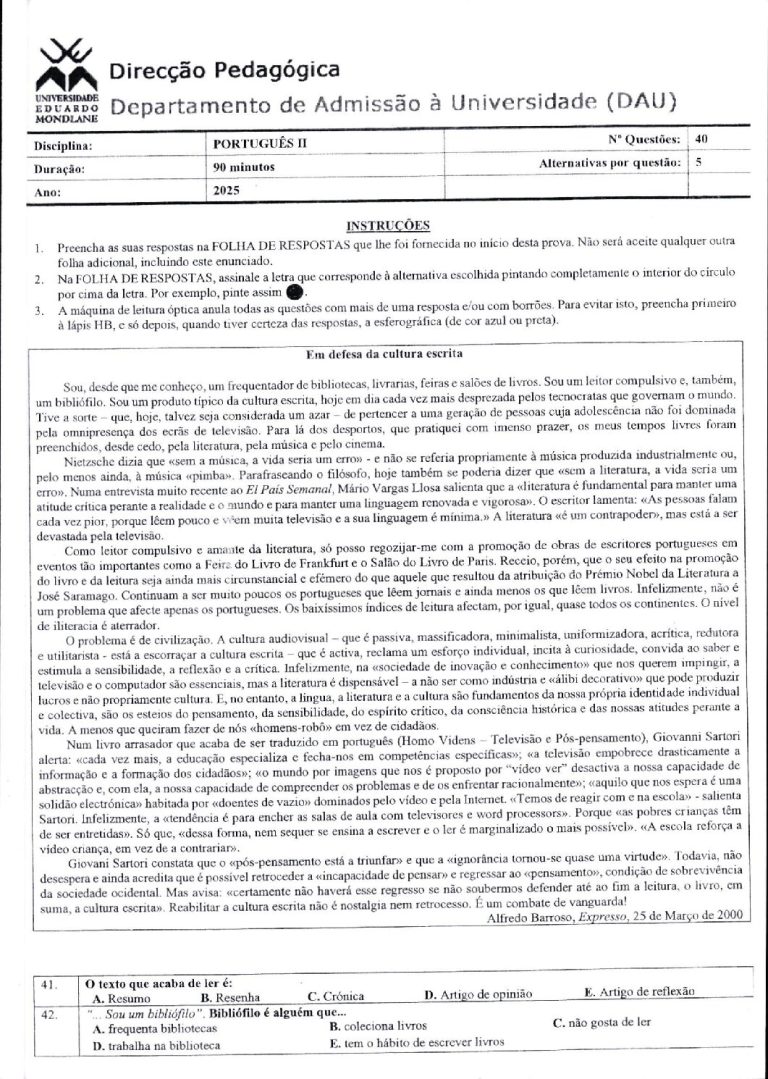 Português 2 UEM 2025 (Enunciado)