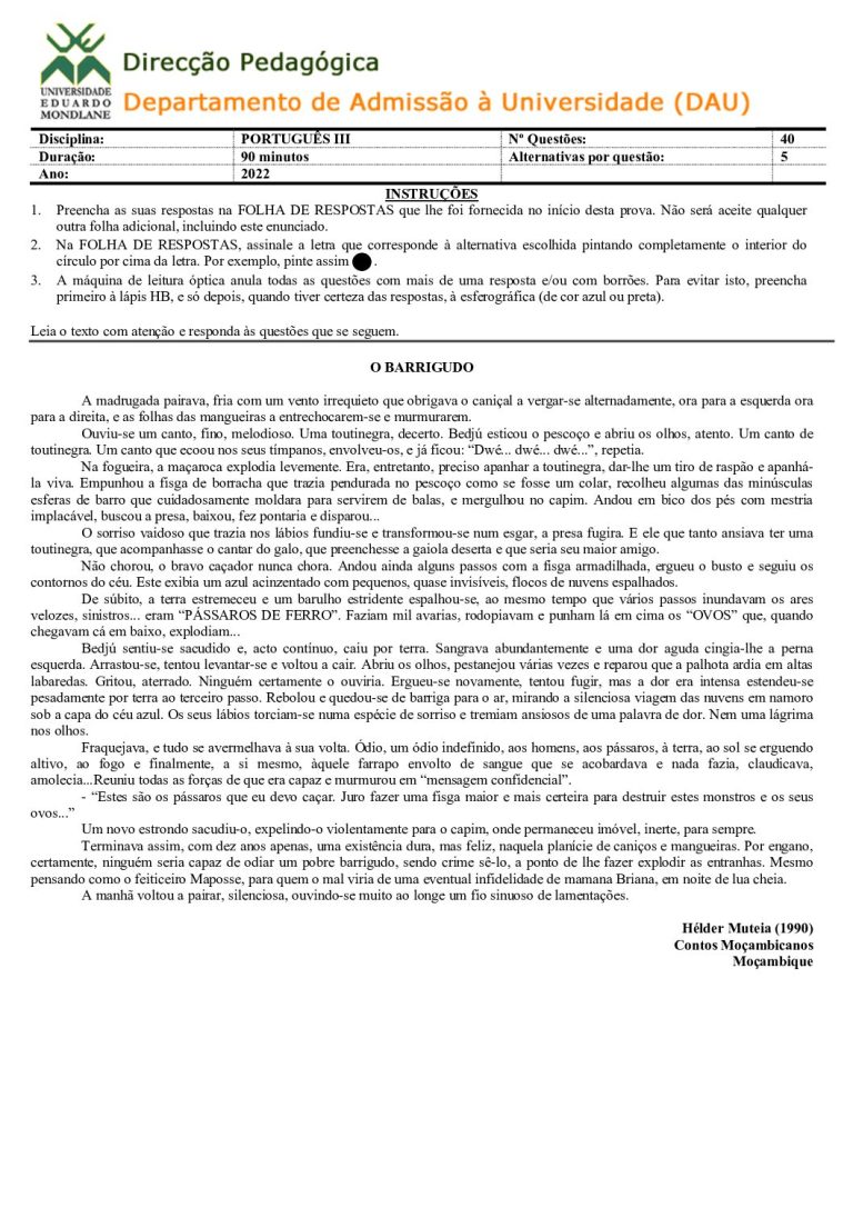 Português 3 UEM 2023 (Enunciado)