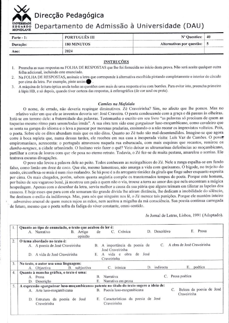 Português 3 UEM 2024 (Enunciado)
