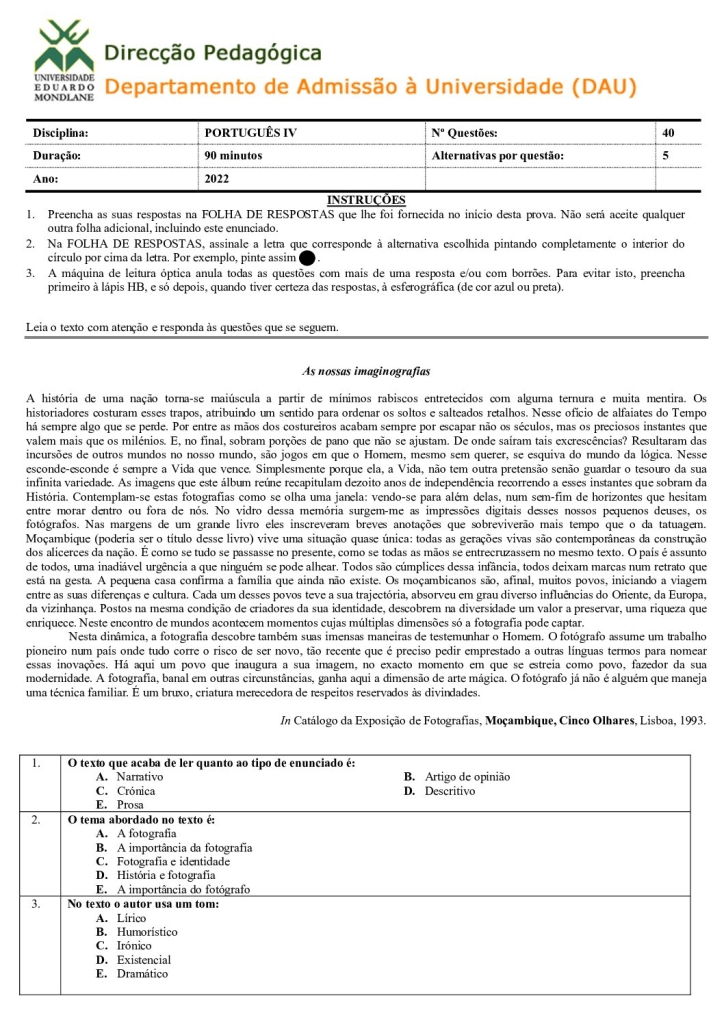 Capa de Português 4 UEM 2022 (Enunciado)