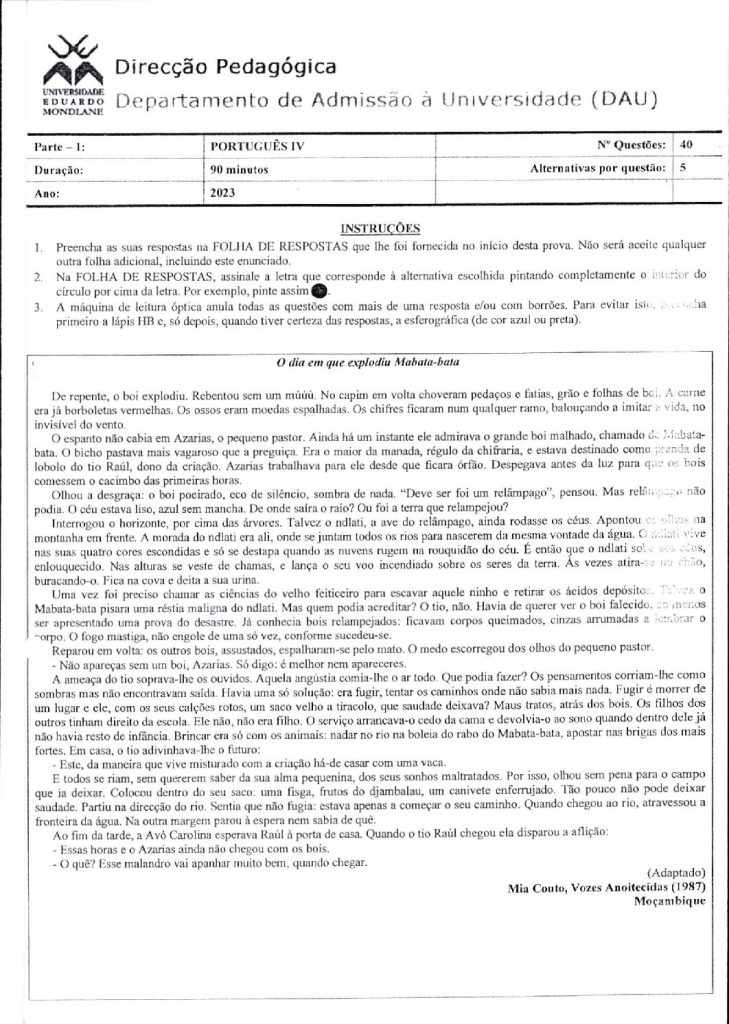 Capa de Português 4 UEM 2023 (Enunciado)