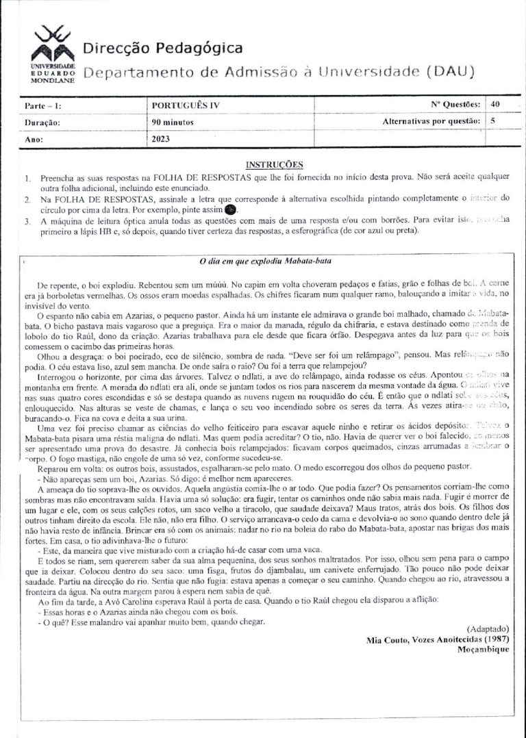 Português 4 UEM 2023 (Enunciado)