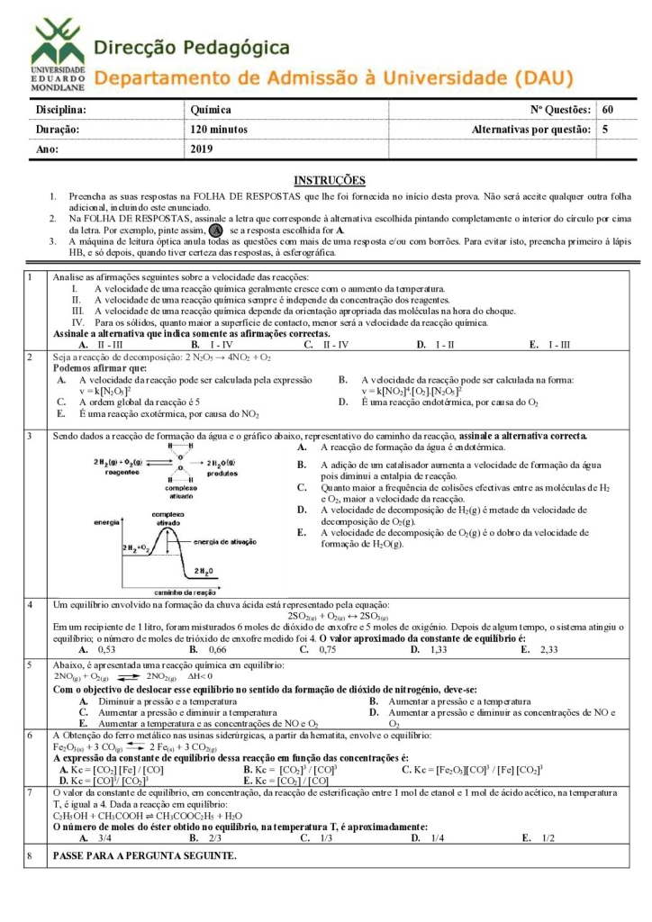 Capa de Química UEM 2019 (Enunciado e Resolução)