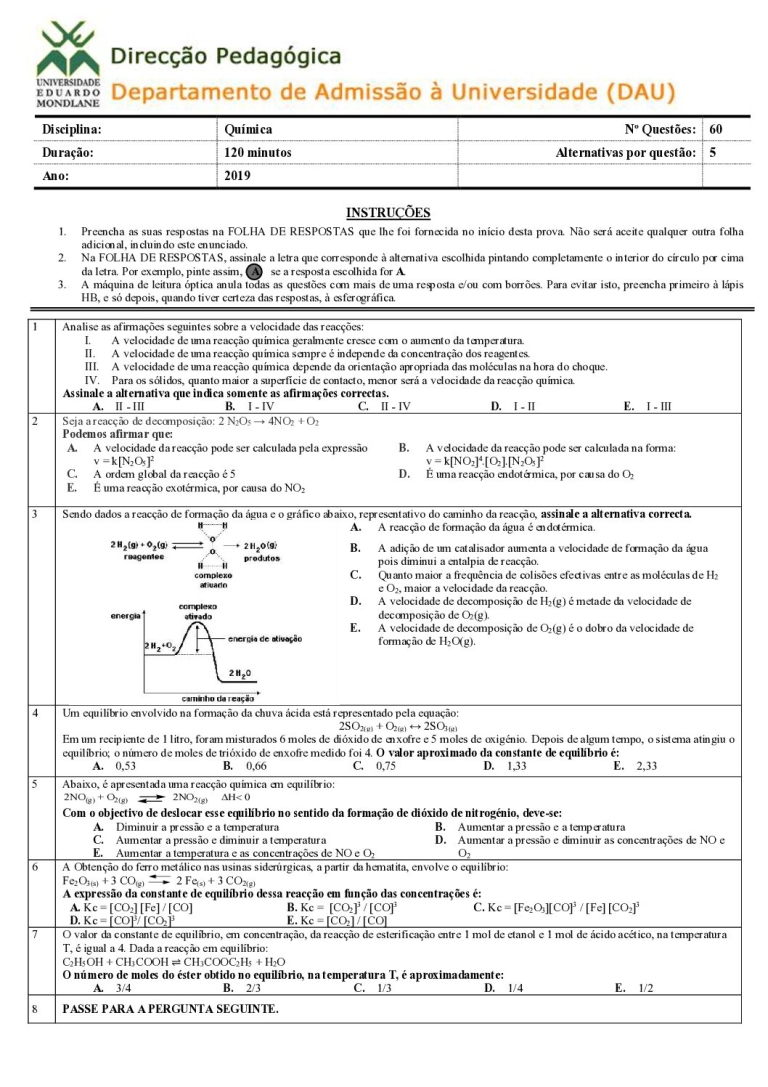 Química UEM 2019 (Enunciado e Resolução)